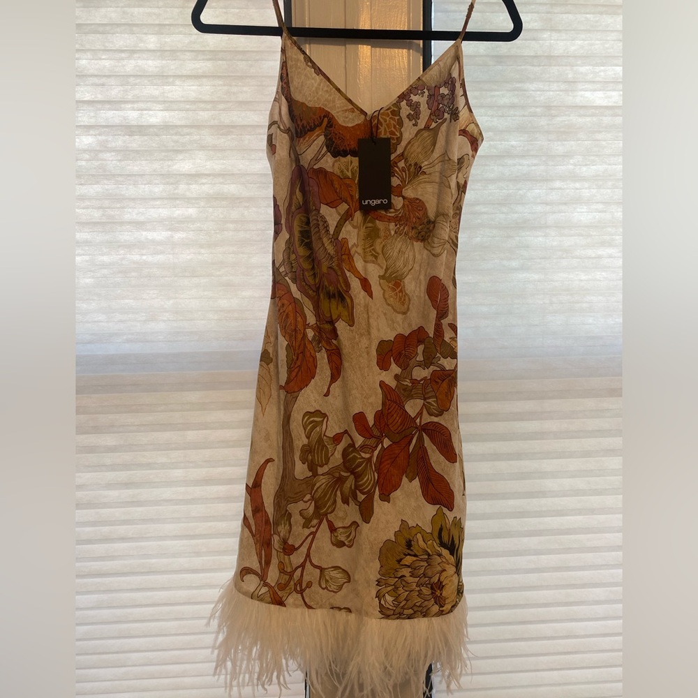 Ungaro Printed Mini Dress with Feather Hem